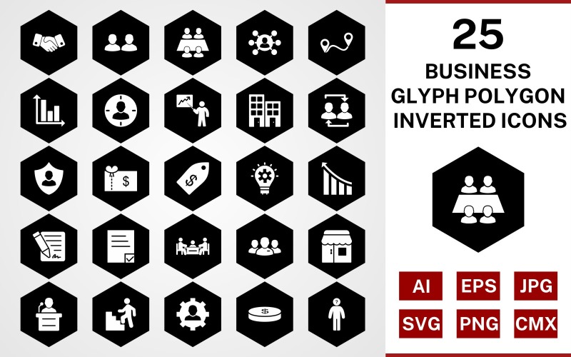 Download Набор иконок "25 Business Glyph Polygon Inverted Icon Set" / 25 Business Glyph Polygon Inverted Icon Set - Набор иконок на тему business set,file,icon,icons,glyph,vector,sign,symbol,pictogram,polygon,inverted,business,office,shop,speech,decison making,route,handshake,management,working team