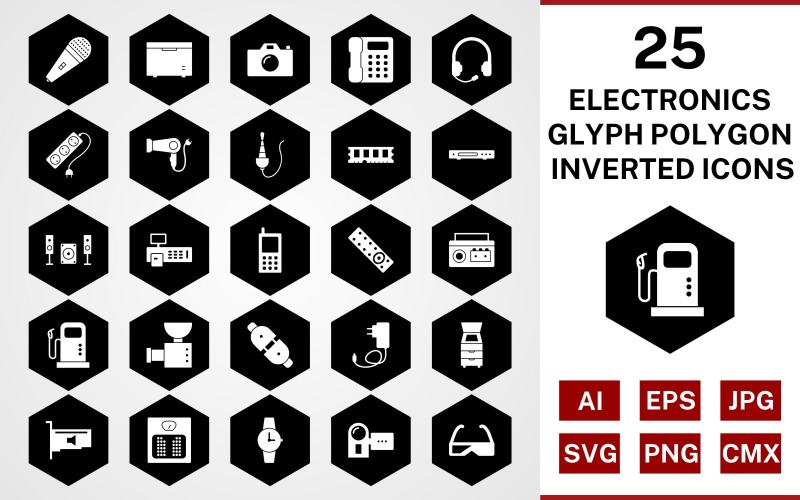 Download Набор иконок "25 Electronic Devices Glyph Polygon Inverted Icon Set" / 25 Electronic Devices Glyph Polygon Inverted Icon Set - Набор иконок на тему computer set,file,icon,icons,glyph,vector,sign,symbol,pictogram,polygon,inverted,elctronics,devices,mic,remote,watch,handy cam,camera,telephone,deep freezer