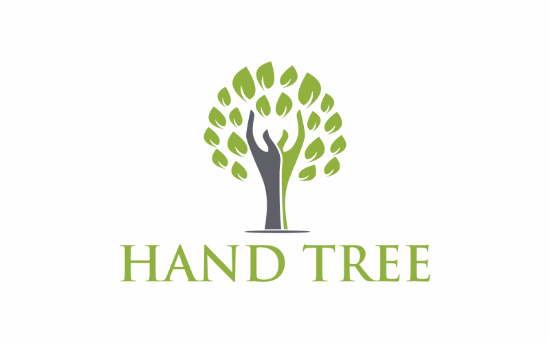 Modello logo linea albero mano