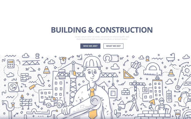 Building and Construction Doodle Concept - Vector Image