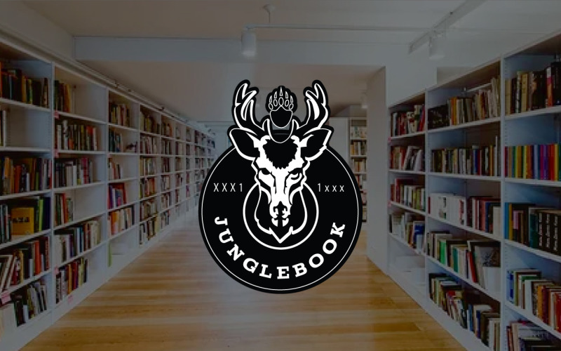 Download Шаблон логотипа "Jungle Book Vintage Logo Template" / Jungle Book Vintage Logo Template - Шаблон логотипа на тему графика junglebook,book,jungle,adventure,library,story,seen,deer,text,font,circle,logo,vintage,graphics,vector,illustrator,retro,blackandwhite,animal,wildlife