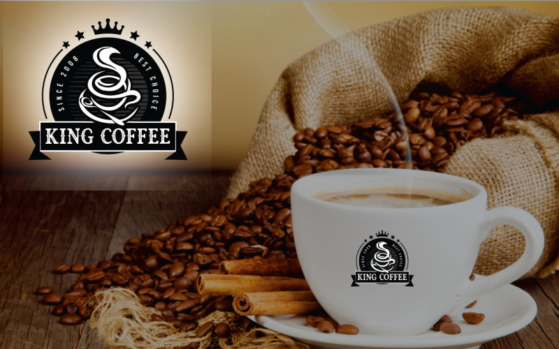 Download Шаблон логотипа "King Coffee Vintage Logo Template" / King Coffee Vintage Logo Template - Шаблон логотипа на тему графика kingcoffee,coffee,cup,art,perch,spoon,coffeesmoke,vintage,retro,logo,illustration,vector,circle,icon,text,graphics,stars,fooddrink,resturent,hotel