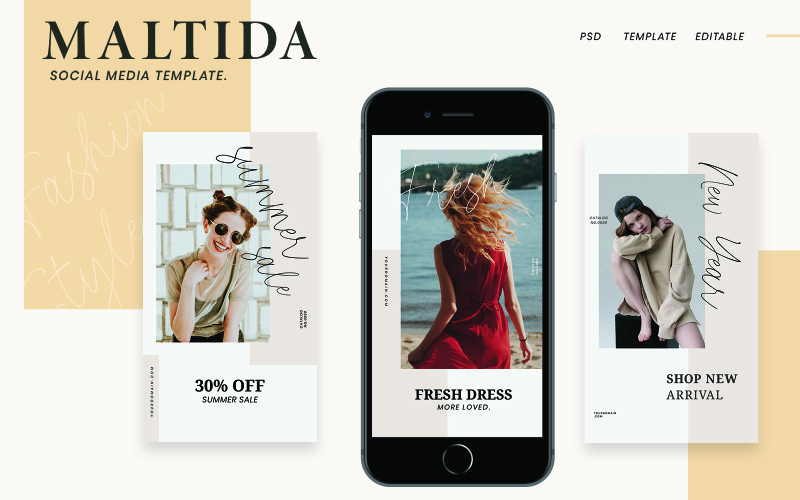 Download Шаблон для соцсетей "Maltida Fashion Instagram Stories Template for Social Media" / Maltida Fashion Instagram Stories Template for Social Media - Шаблон для соцсетей на тему графика fashion,stories,story,instagram,socialmedia,instagramstory,brand,promote,editorial,photoshop,design,marketing,influencer,business,branding
