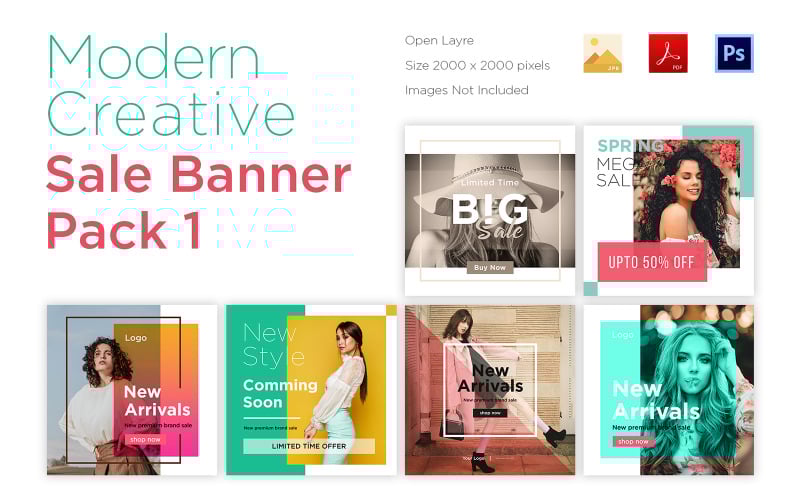 Download Шаблон для соцсетей "6 Modern Banner Pack 1 Social Media Template" / 6 Modern Banner Pack 1 Social Media Template - Шаблон для соцсетей на тему графика newsletter,cheap,modern,style,weekend,bright,spring,store,marketing,red,online,promo,summer,layout,sticker,fashion,sale,banner,discount,offer