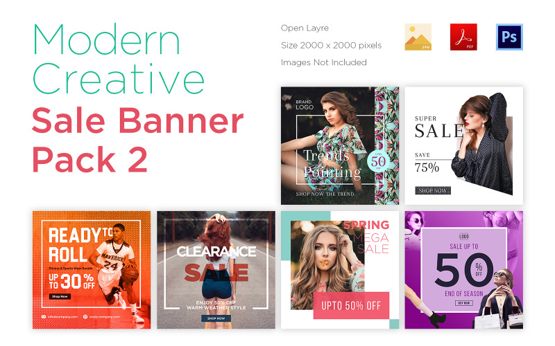 Download Шаблон для соцсетей "6 Modern Banner Pack 2 Social Media Template" / 6 Modern Banner Pack 2 Social Media Template - Шаблон для соцсетей на тему графика newsletter,cheap,modern,style,weekend,bright,spring,store,marketing,red,online,promo,summer,layout,sticker,fashion,sale,banner,discount,offer