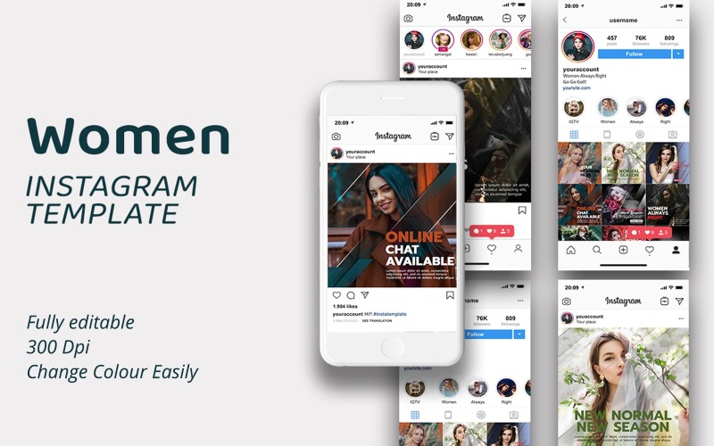 Download Шаблон для соцсетей "Women in Instagram Template Pack for Social Media" / Women in Instagram Template Pack for Social Media - Шаблон для соцсетей на тему графика women,beautyful,sale,template,instagram,banner,fashion,social,story,media,promotion,puzzle,ad,business,stories,social media,concept
