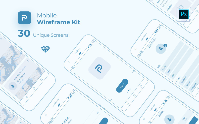 Elemente der Benutzeroberfläche des Pride Mobile Wireframe Kit