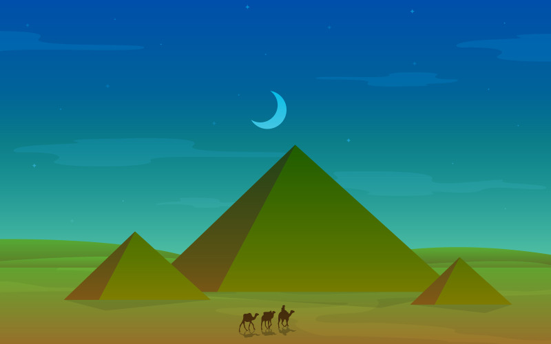 Camel Caravan Crossing Egypt Pyramid Desert - Illustrazione