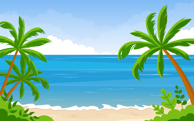 Download Иллюстрация "Exotic Tropical Beach Sea Palm Tree - Illustration" / Exotic Tropical Beach Sea Palm Tree - Illustration - Иллюстрация на тему графика vacation,tropical,beach,sea,palm,tree,summer,landscape,vector,illustration,background,sky,panorama,sand,summertime,paradise,seascape,nature,holiday,exotic