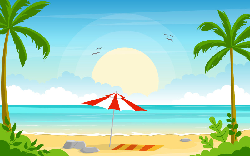 Download Иллюстрация "Exotic Tropical Beach Sea Palm Tree - Illustration" / Exotic Tropical Beach Sea Palm Tree - Illustration - Иллюстрация на тему графика vacation,tropical,beach,sea,palm,tree,summer,landscape,vector,illustration,background,sky,panorama,sand,seaside,holiday,paradise,summertime,exotic,travel