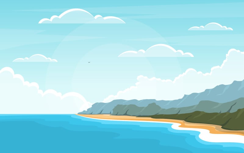 Havspanorama Beach Coast Bay Ocean - Illustration