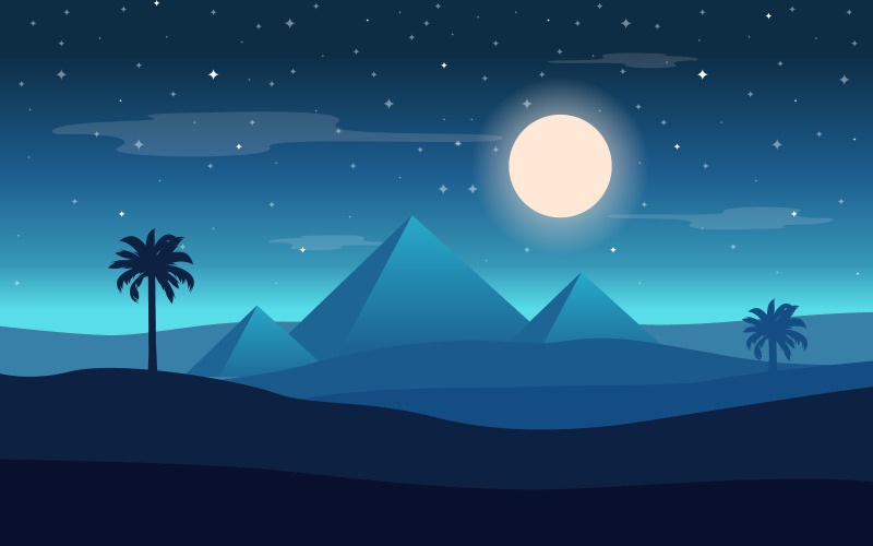 Pleine Lune Nuit Egypte Pyramide Désert - Illustration