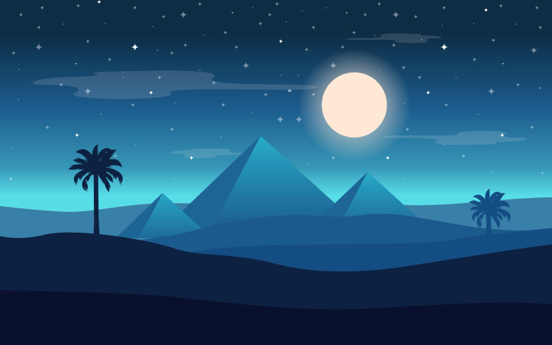 Полнолуние Ночью Египет Пирамида Пустыня - Иллюстрация