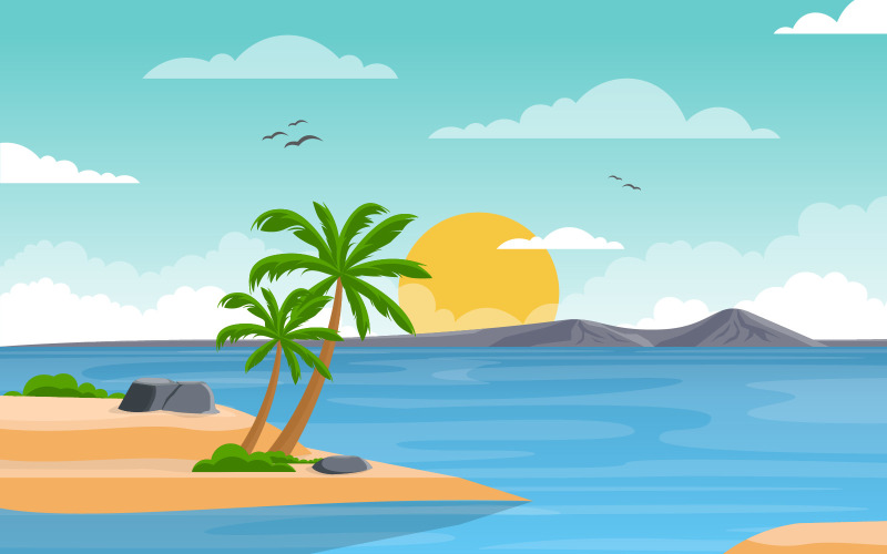 热带海滩海棕榈树夏天-光栅插图