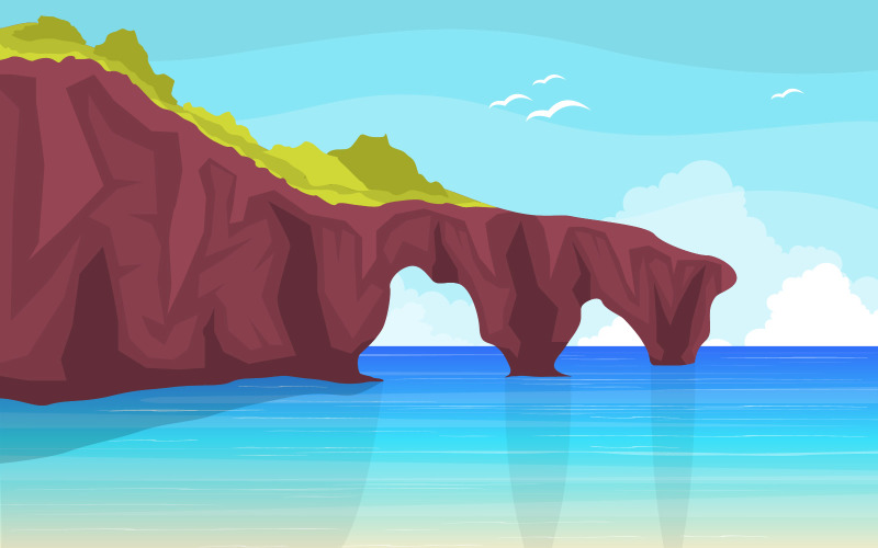 Sea Panorama Beach Coast Bay Ocean - Illustration