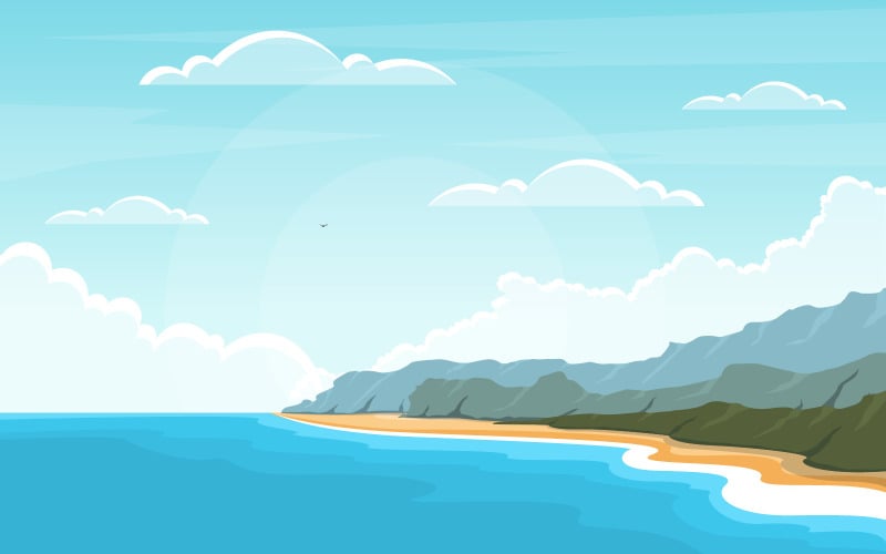 Download Иллюстрация "Sea Panorama Beach Coast Bay Ocean - Illustration" / Sea Panorama Beach Coast Bay Ocean - Illustration - Иллюстрация на тему графика beautiful,sea,panorama,beach,coast,bay,ocean,landscape,illustration,vector,design,poster,background,vacation,tour,travel,rock,scenery,cartoon,rocky