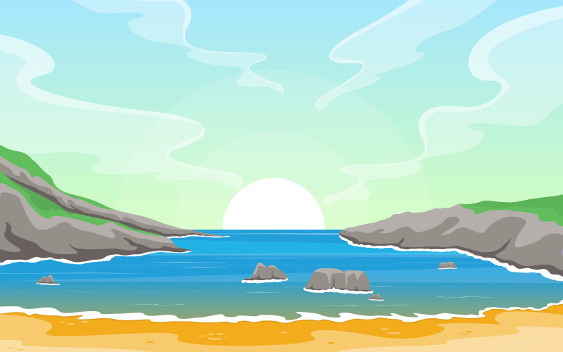 Download Иллюстрация "Sea Panorama Beach Coast Bay Ocean - Illustration" / Sea Panorama Beach Coast Bay Ocean - Illustration - Иллюстрация на тему графика beautiful,sea,panorama,beach,coast,bay,ocean,landscape,vacation,tour,travel,scenery,coastline,exotic,holiday,natural,paradise,seascape,tourism,adventure