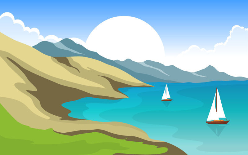 Download Иллюстрация "Sea Panorama Beach Coast Bay Ocean - Illustration" / Sea Panorama Beach Coast Bay Ocean - Illustration - Иллюстрация на тему графика beautiful,sea,panorama,beach,coast,bay,ocean,landscape,illustration,vector,design,poster,background,vacation,tour,travel,rock,scenery,cartoon,rocky