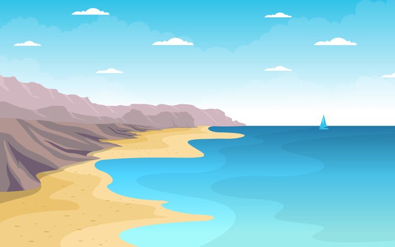 Download Иллюстрация "Sea Panorama Beach Coast Bay Ocean - Illustration" / Sea Panorama Beach Coast Bay Ocean - Illustration - Иллюстрация на тему графика beautiful,sea,panorama,beach,coast,bay,ocean,landscape,illustration,vector,design,poster,background,vacation,tour,travel,rock,scenery,cartoon,rocky