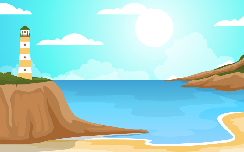 Sea Panorama Beach Coast Bay Ocean - Illustrazione