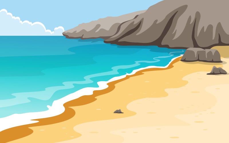 Sea Panorama Beach Coast Bay Ocean - Ilustração