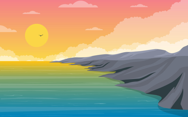 Sea Panorama Beach Coast Bay Ocean - ilustrace