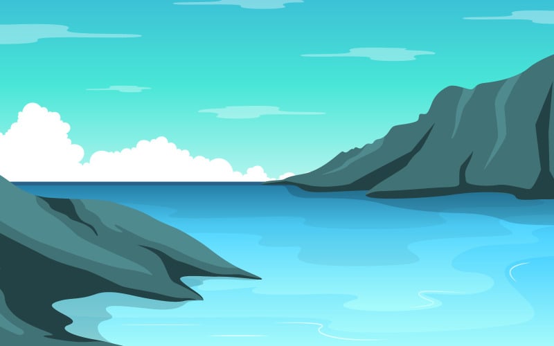Sea Panorama Beach Coast Bay Ocean - ilustrace