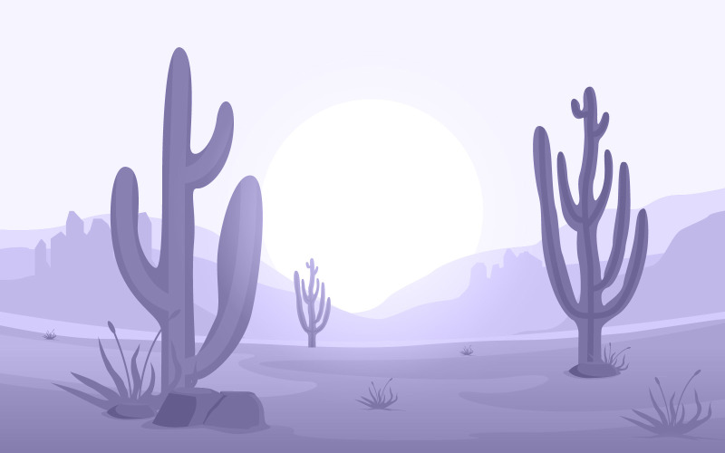 Uitgestrekte West-Amerikaanse woestijn met Cactus - illustratie