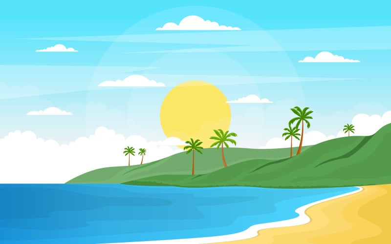 Download Иллюстрация "Vacation in Tropical Beach Palm Tree - Illustration" / Vacation in Tropical Beach Palm Tree - Illustration - Иллюстрация на тему графика vacation,tropical,beach,sea,palm,tree,summer,landscape,background,sky,island,panorama,sand,holiday,paradise,exotic,seascape,coastline,summertime,nature