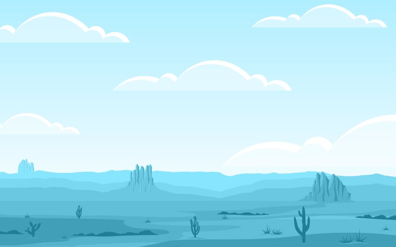 Download Иллюстрация "Vast Western American Desert with Cactus - Illustration" / Vast Western American Desert with Cactus - Illustration - Иллюстрация на тему графика day,desert,rock,hill,mountain,cactus,horizon,landscape,illustration,western,cowboy,vector,background,texas,mexican,arizona,american,west,wild,cartoon