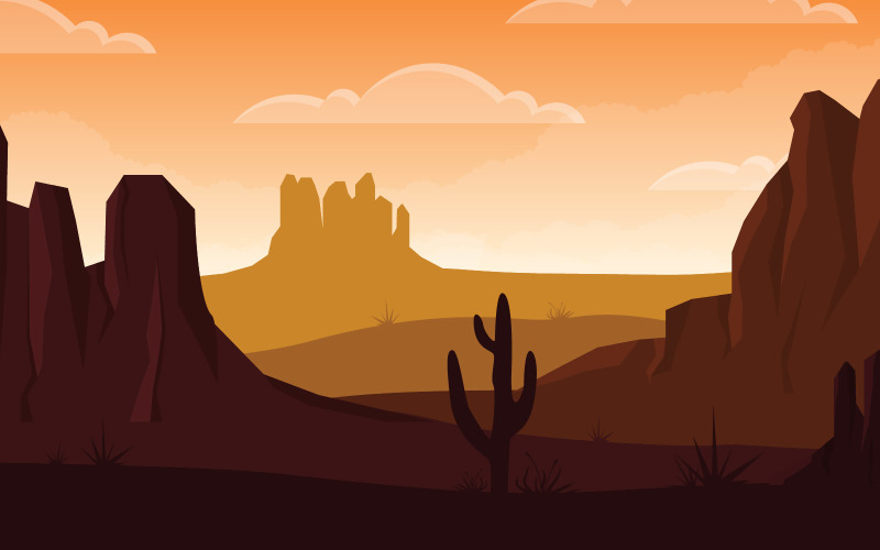 Download Иллюстрация "Vast Western American Desert with Cactus - Illustration" / Vast Western American Desert with Cactus - Illustration - Иллюстрация на тему графика day,desert,rock,hill,mountain,cactus,horizon,landscape,illustration,western,cowboy,vector,background,texas,mexican,arizona,american,west,wild,cartoon
