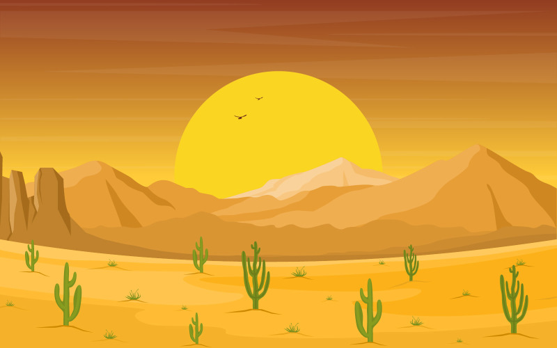 Download Иллюстрация "Vast Western American Desert with Cactus - Illustration" / Vast Western American Desert with Cactus - Illustration - Иллюстрация на тему графика day,desert,rock,hill,mountain,cactus,horizon,landscape,illustration,western,cowboy,vector,background,texas,mexican,arizona,american,west,wild,cartoon