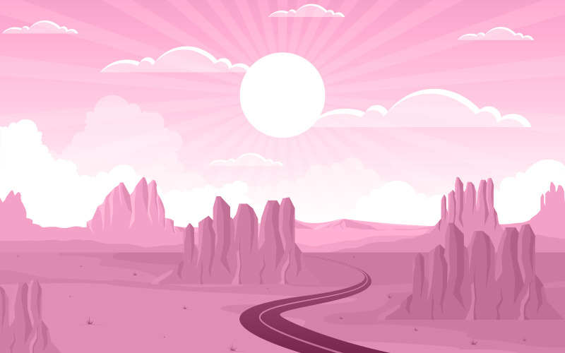 Vaste désert américain occidental avec cactus - illustration