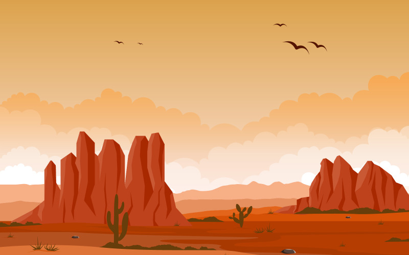 Vaste désert américain occidental avec cactus - illustration