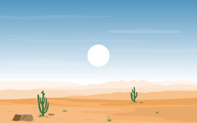 Vasto deserto americano occidentale con cactus - Illustrazione