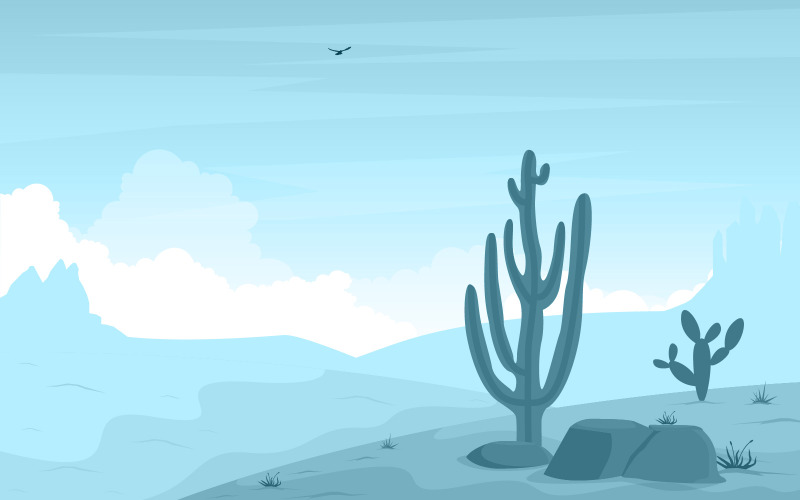 Vasto Deserto Ocidental Americano com Cactus - Ilustração