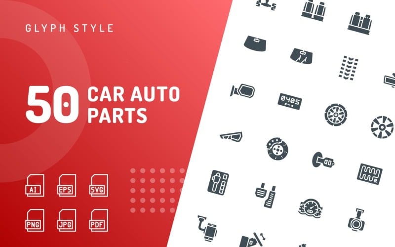 Auto auto-onderdelen Glyph Icon Set