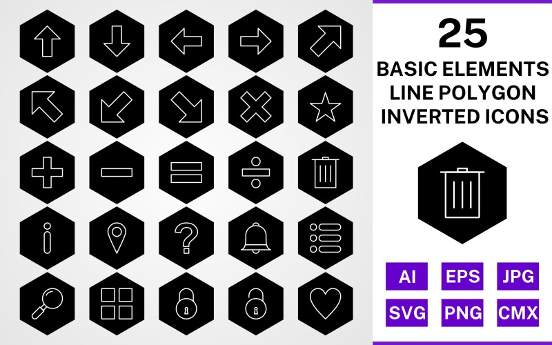 Download Набор иконок "25 Basic Elements Line Polygon Inverted Icon Set" / 25 Basic Elements Line Polygon Inverted Icon Set - Набор иконок на тему data set,file,icon,icons,line,vector,sign,symbol,pictogram,polygon,inverted,basic elements,up,down,apps,lock,list,minus,delete,divide