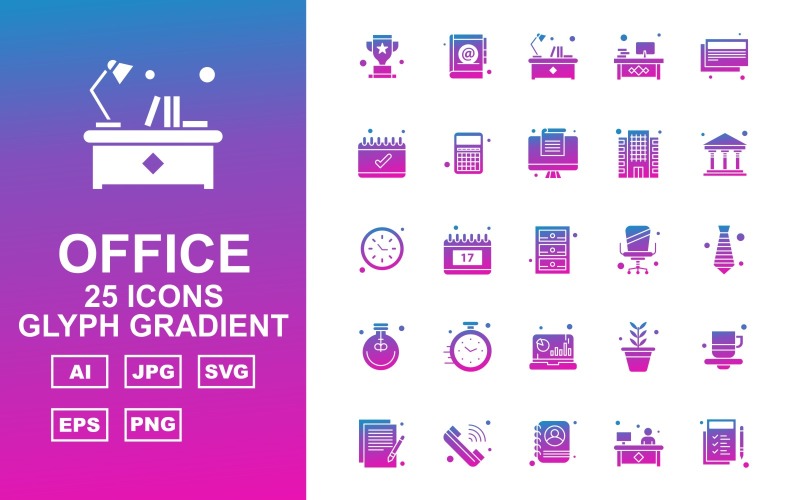 25 Conjunto de ícones Premium Office Glyph Gradient Pack