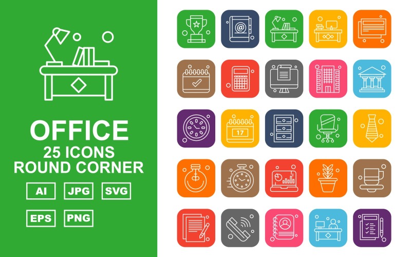 Набор иконок 25 Premium Office Round Corner Pack