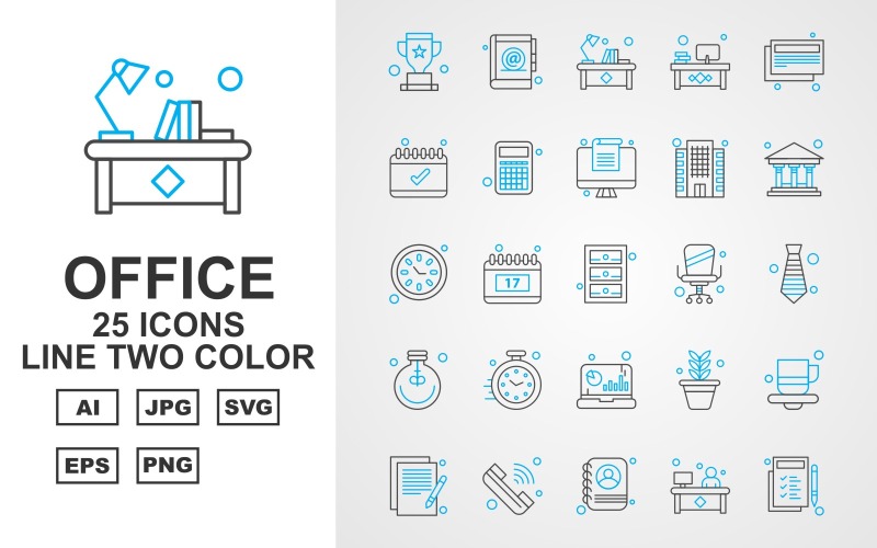 25 Преміум-лінія Office Two Color Pack Icon Set