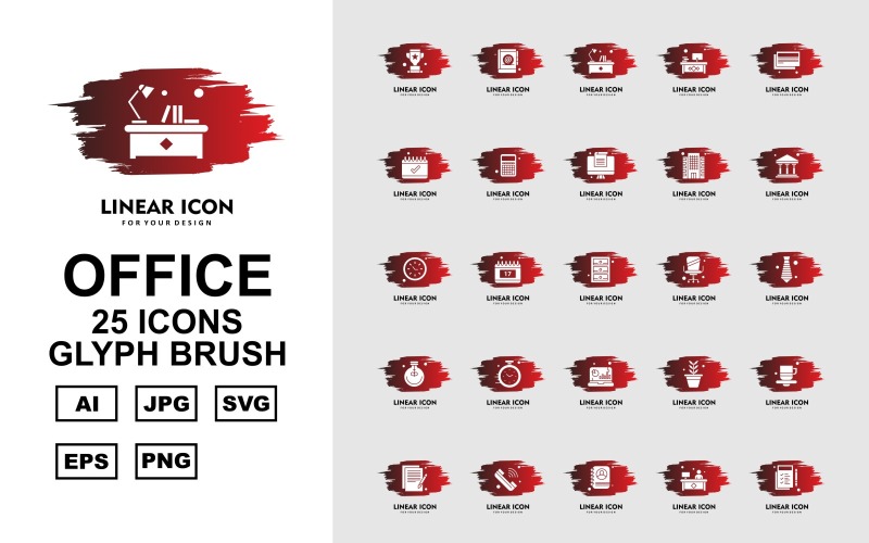 Download Набор иконок "25 Premium Office Glyph Brush Pack Icon Set" / 25 Premium Office Glyph Brush Pack Icon Set - Набор иконок на тему business award,calendar,flower,coffee,document,call,avatar,book,workplace,news paper,accounting,building,bank,clock,locker,chair,bulb,design,icon,icons
