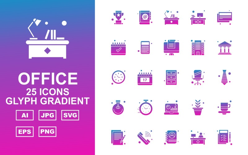 25 Premium Office Glyph Gradient Pack Ikonuppsättning