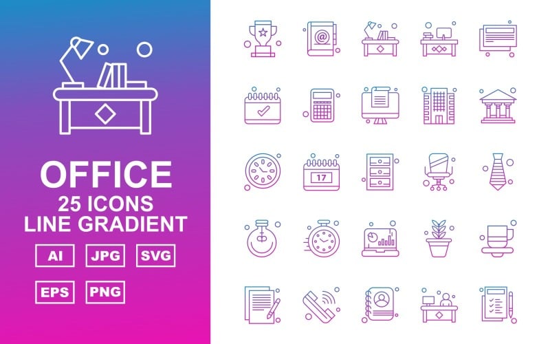 25 Premium Office Line Gradient Pack Icon Set