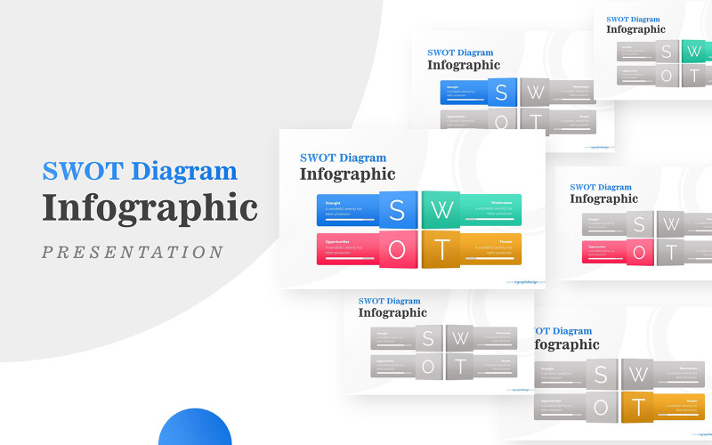 Quattro caselle di testo per il modello di PowerPoint di diagramma di analisi SWOT