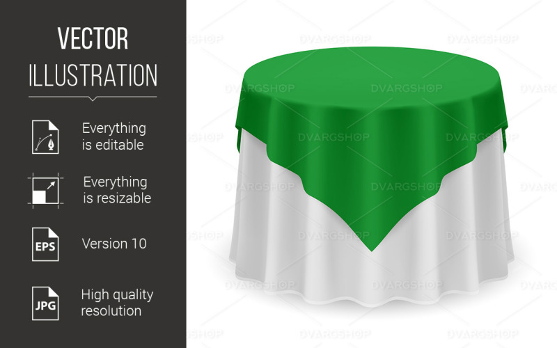 Download Vector "Round Tablecloth - Vector Image" / Round Tablecloth - Vector Image - Vector на тему графика table,round,tablecloth,white,isolated,green,event,breakfast,textile,cafe,banquet,empty,fabric,kitchen,tabletop,lunch,surface,realistic,simple,wave