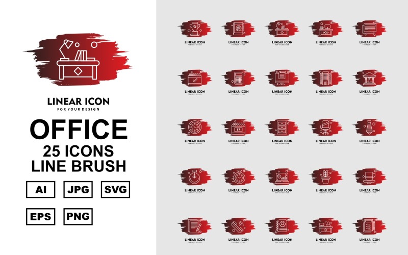 Sada ikon sady 25 Premium Office Line Brush Pack