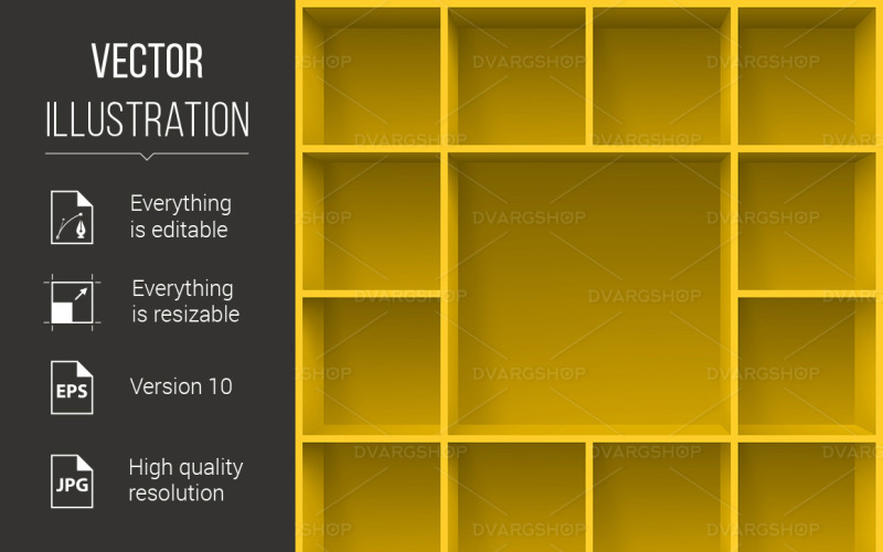 Download Vector "Yellow Bookshelves - Vector Image" / Yellow Bookshelves - Vector Image - Vector на тему графика shelves,design,yellow,commercial,concepts,department,furniture,business,open,exhibition,safety,indoors,illustrations,promotion,architectural,blank,architecture,element,education,rectangle