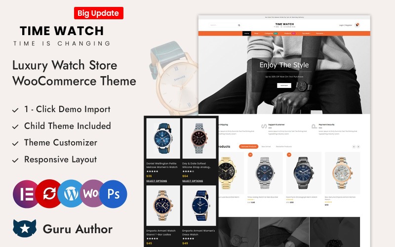 Адаптивная тема Elementor WooCommerce для магазина Time Watch Store