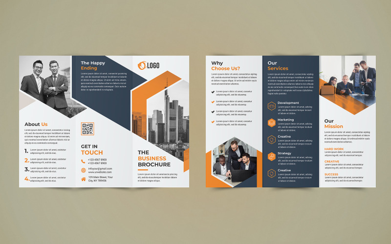 Design de folheto de negócios com três dobras - modelo de identidade corporativa